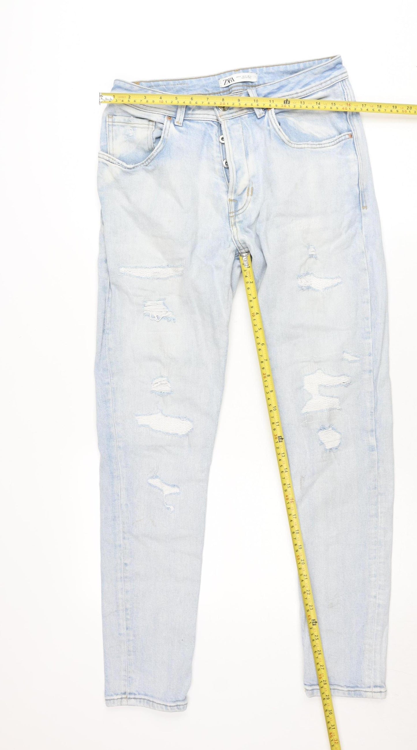 Zara Womens Blue Distressed Boyfriend Jeans Size 14 Relaxed Fit