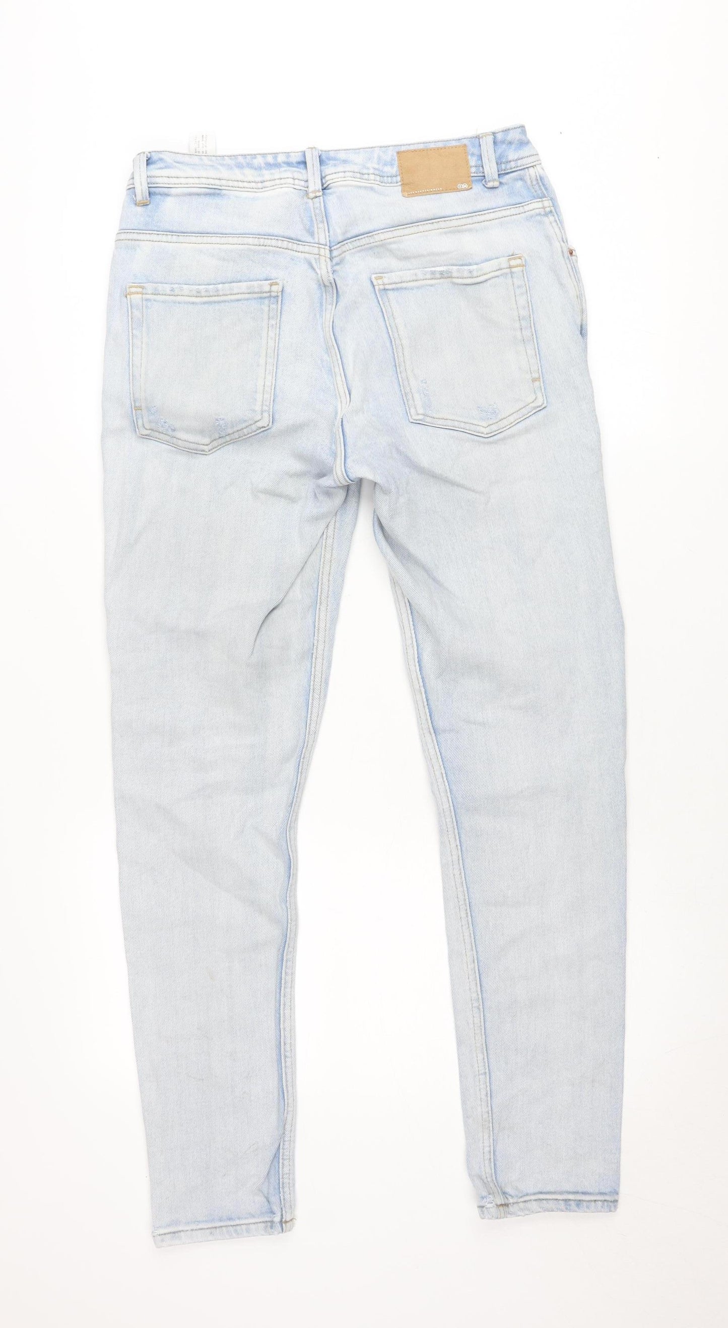 Zara Womens Blue Distressed Boyfriend Jeans Size 14 Relaxed Fit