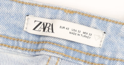 Zara Womens Blue Distressed Boyfriend Jeans Size 14 Relaxed Fit