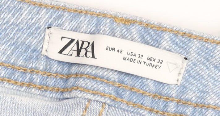 Zara Womens Blue Distressed Boyfriend Jeans Size 14 Relaxed Fit