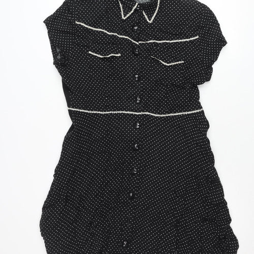 Zahra Women’s Black Polka Dot Shirt Dress Size 10 Vintage Rayon