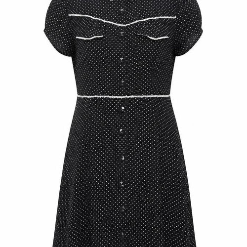 Zahra Women’s Black Polka Dot Shirt Dress Size 10 Vintage Rayon