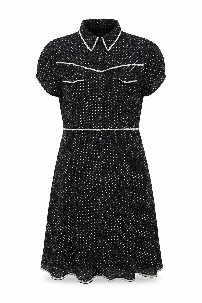 Zahra Women’s Black Polka Dot Shirt Dress Size 10 Vintage Rayon