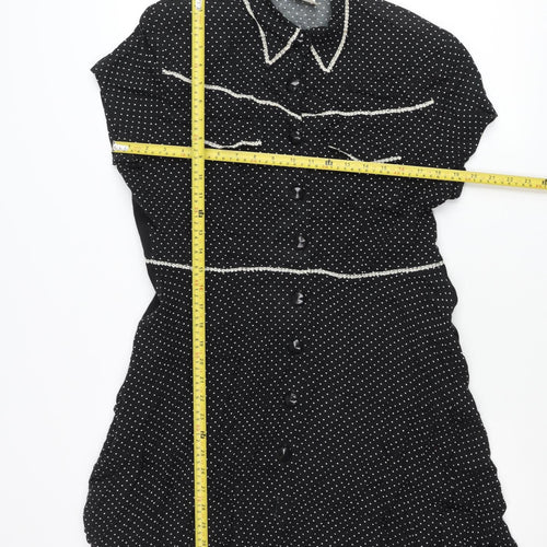 Zahra Women’s Black Polka Dot Shirt Dress Size 10 Vintage Rayon