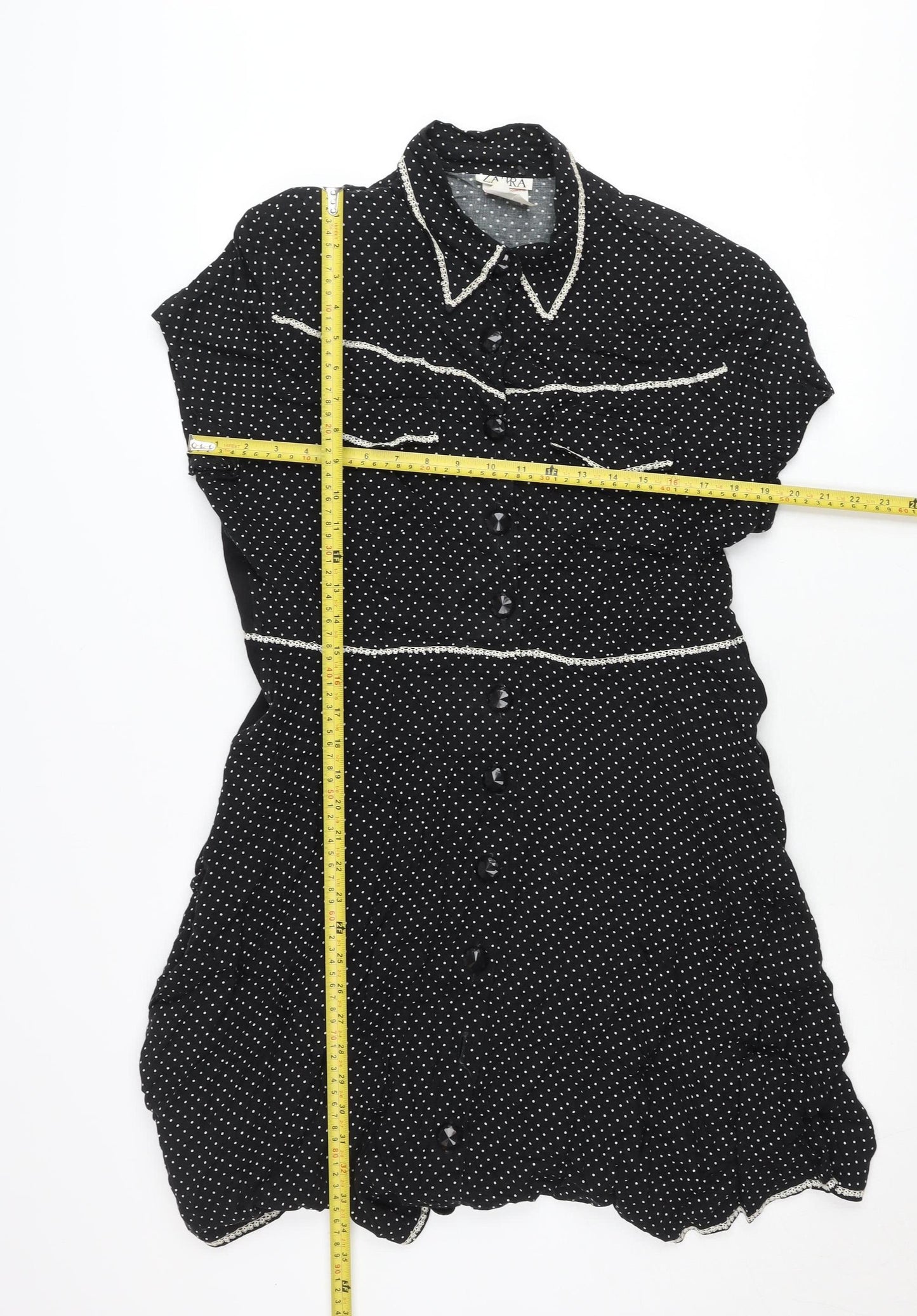 Zahra Women’s Black Polka Dot Shirt Dress Size 10 Vintage Rayon