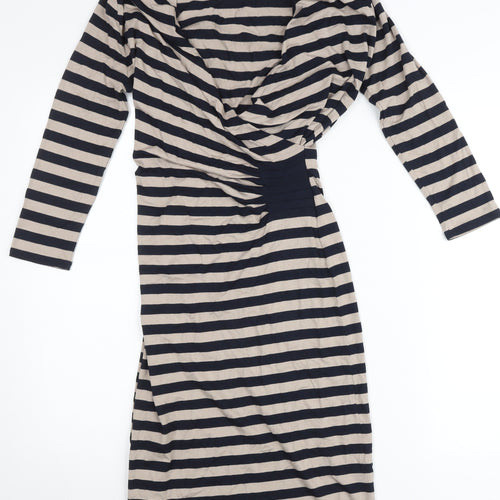 Marks and Spencer Women’s Black Beige Striped Bodycon Dress Size 12