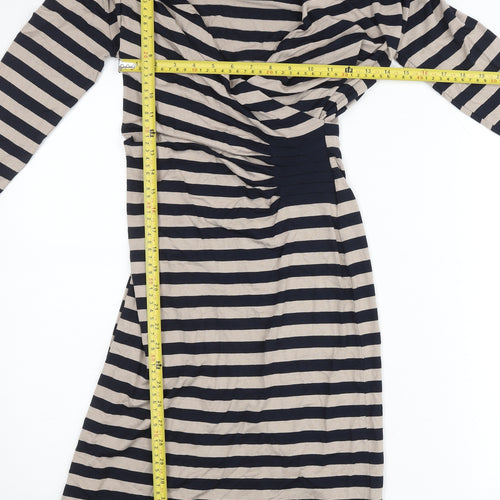 Marks and Spencer Women’s Black Beige Striped Bodycon Dress Size 12