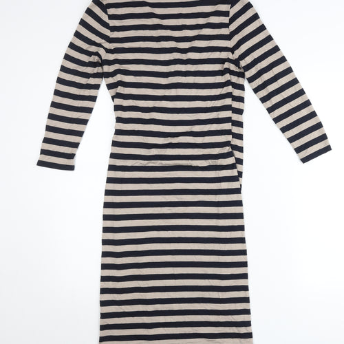Marks and Spencer Women’s Black Beige Striped Bodycon Dress Size 12