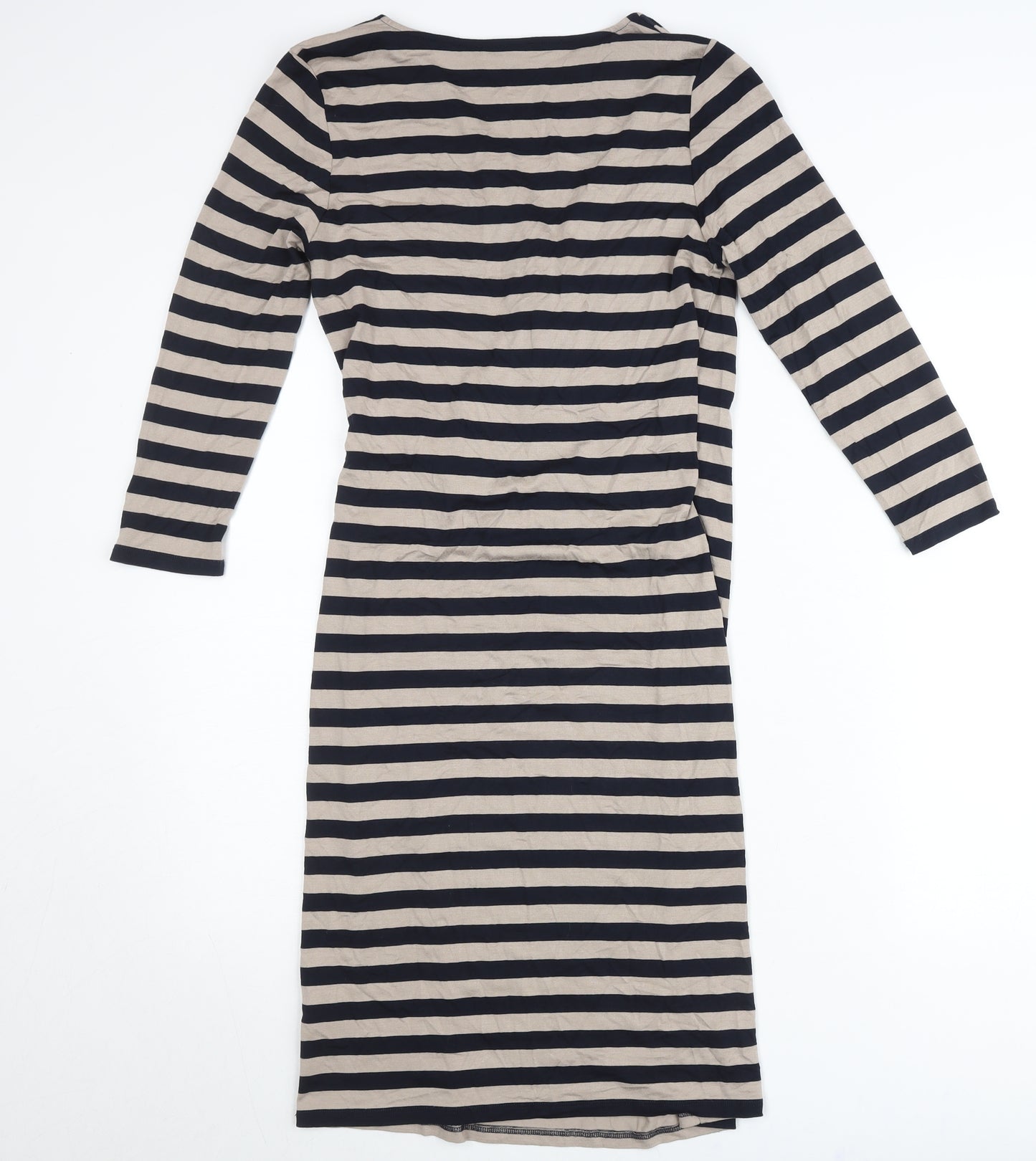 Marks and Spencer Women’s Black Beige Striped Bodycon Dress Size 12