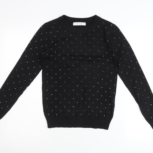 Primark Womens Black Studded Pullover Jumper 2XS Crew Neck Knit