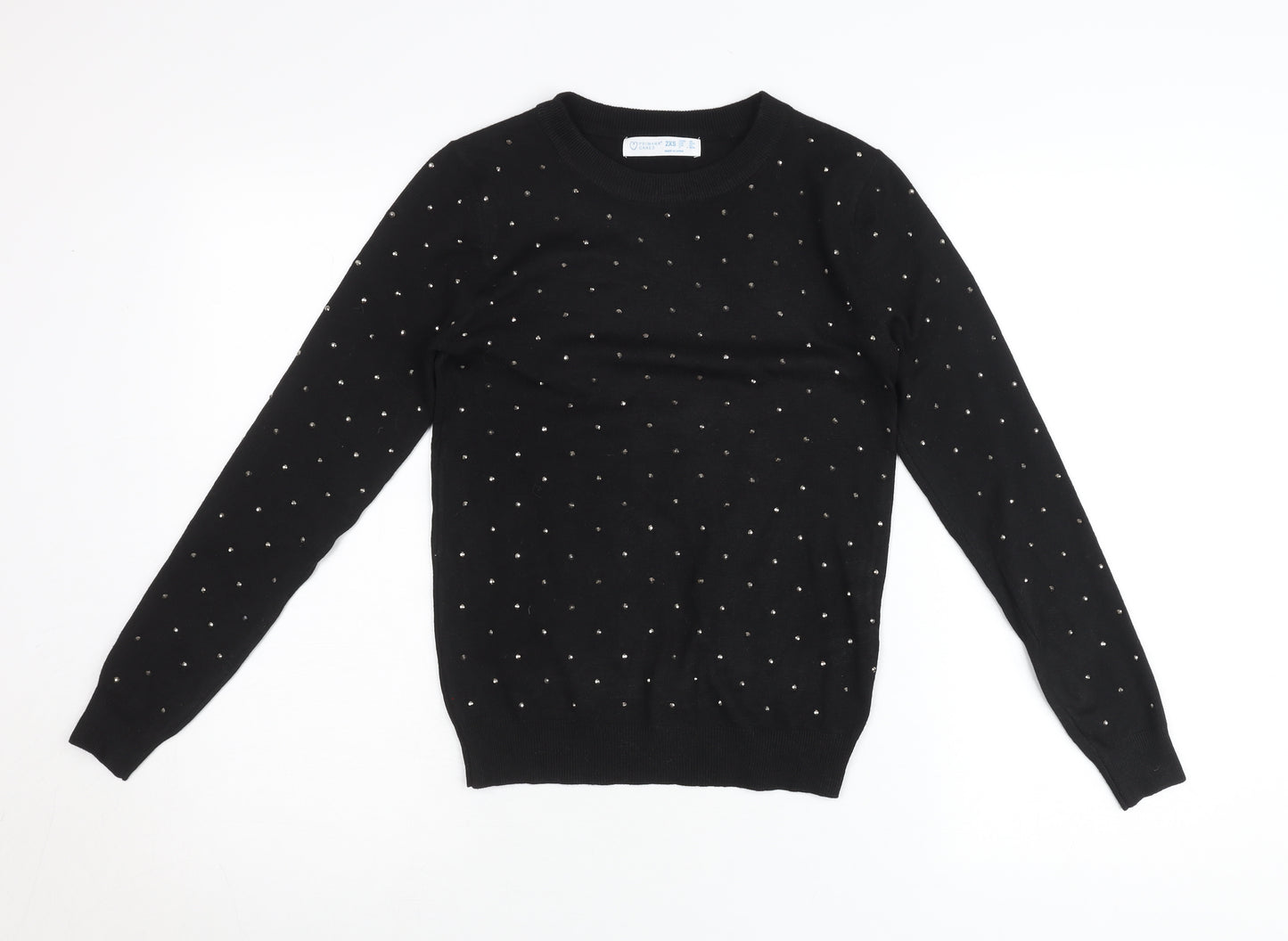 Primark Womens Black Studded Pullover Jumper 2XS Crew Neck Knit