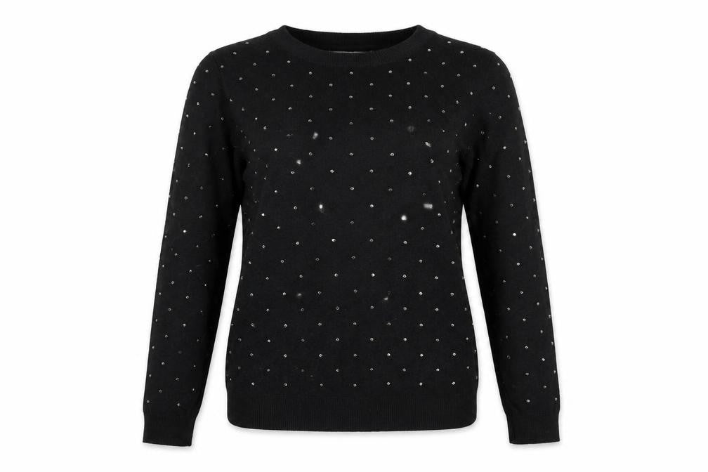 Front view of Primark women’s black studded jumper 2xs crew neck knit