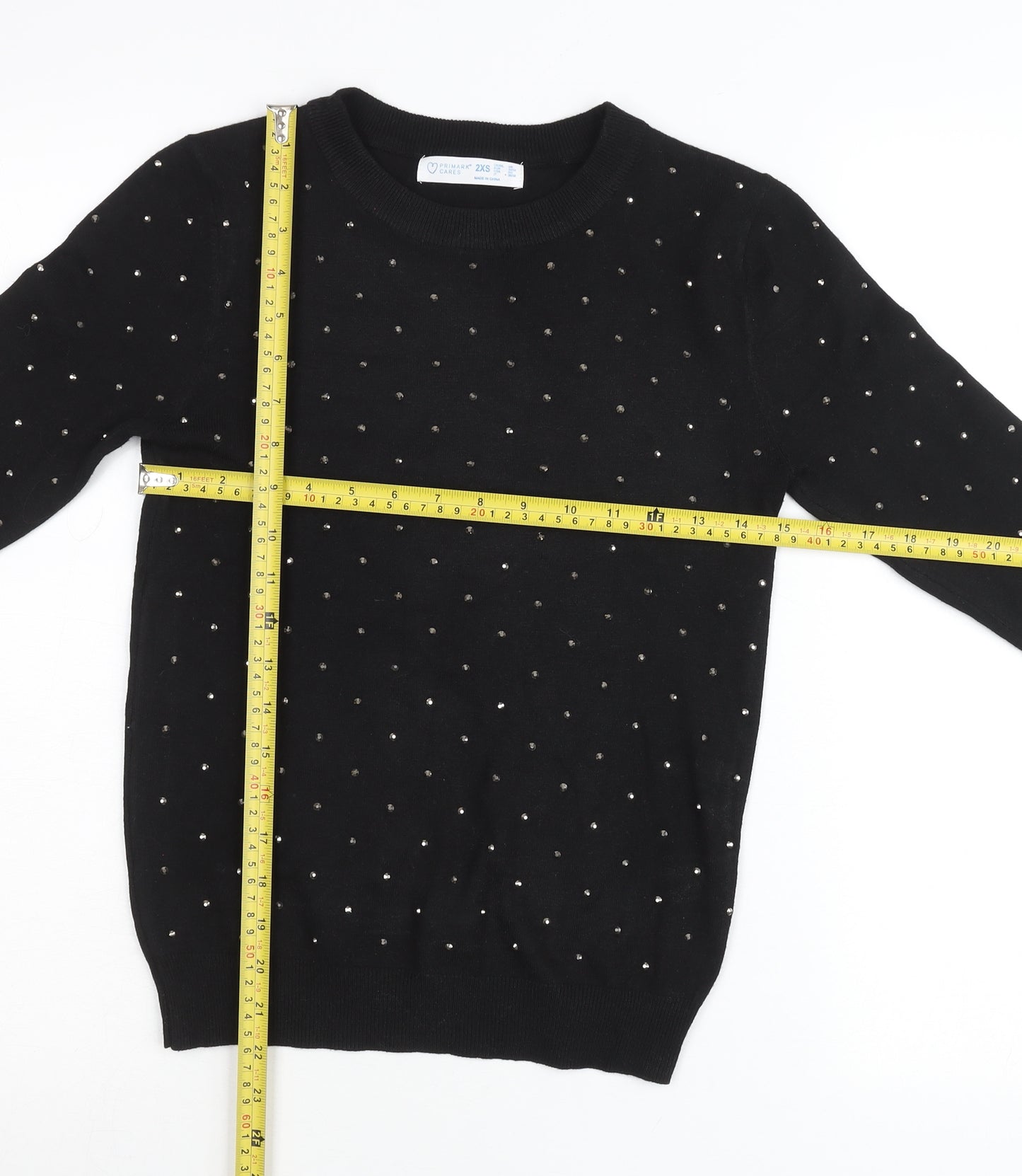 Primark Womens Black Studded Pullover Jumper 2XS Crew Neck Knit