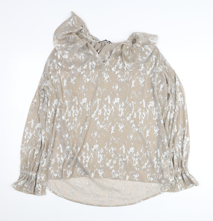 Marks and Spencer Women’s Beige Floral Ruffle Blouse UK 14