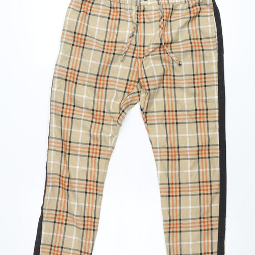 Topman Unisex Adults Beige Plaid Skinny Chino Trousers Size 32