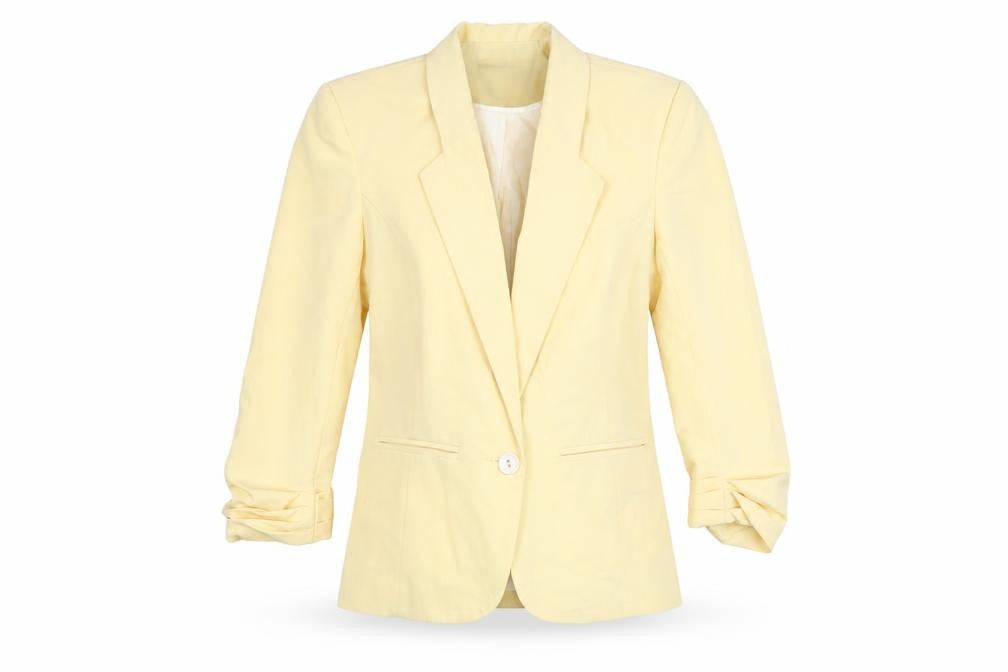 Front view of Atmosphere women’s yellow blazer jacket uk 6 single breasted