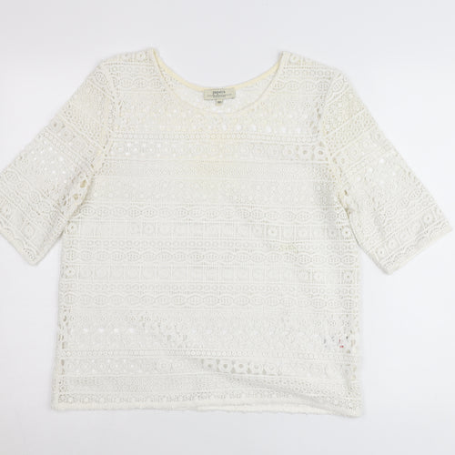 Papaya Women Ivory Lace Blouse Size 10 Cropped Short Sleeve