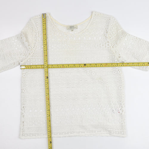 Papaya Women Ivory Lace Blouse Size 10 Cropped Short Sleeve