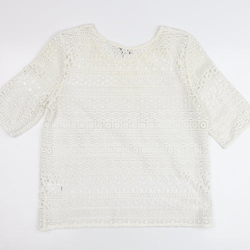 Papaya Women Ivory Lace Blouse Size 10 Cropped Short Sleeve