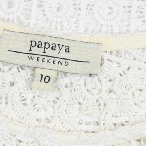 Papaya Women Ivory Lace Blouse Size 10 Cropped Short Sleeve