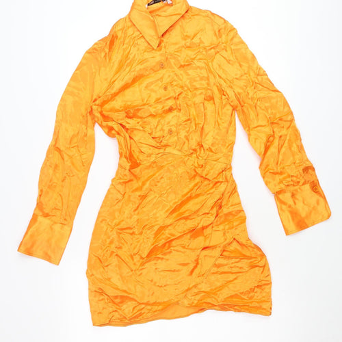 Zara Women Orange Shirt Dress Size 8 Viscose Long Sleeve