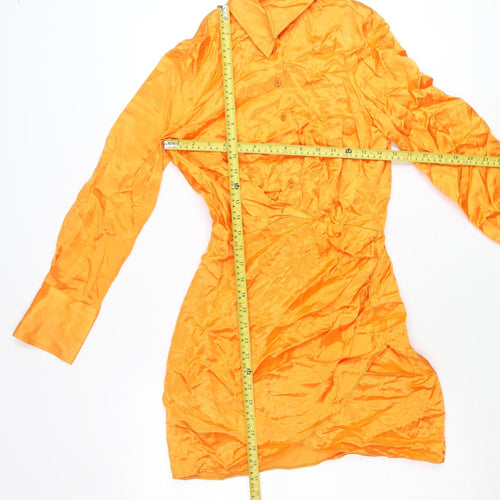Zara Women Orange Shirt Dress Size 8 Viscose Long Sleeve