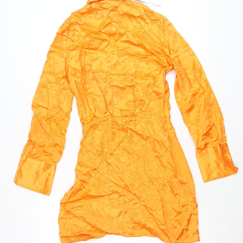 Zara Women Orange Shirt Dress Size 8 Viscose Long Sleeve