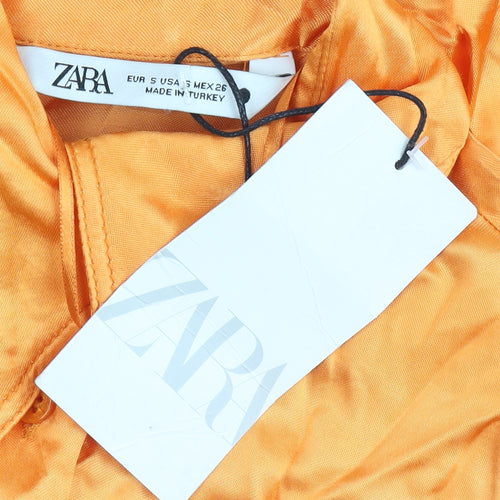 Zara Women Orange Shirt Dress Size 8 Viscose Long Sleeve