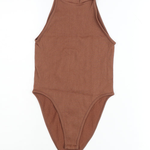 PrettyLittleThing Women Brown High Neck Sleeveless Bodysuit Size S