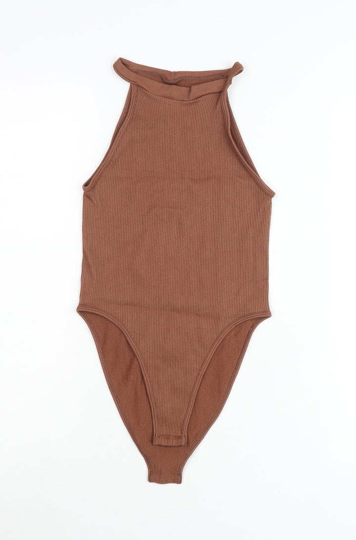 PrettyLittleThing Women Brown High Neck Sleeveless Bodysuit Size S