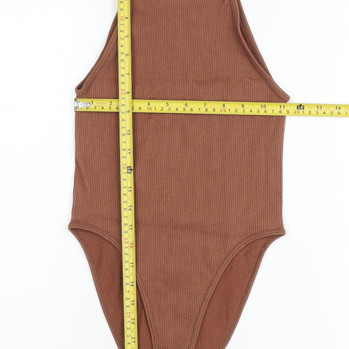 PrettyLittleThing Women Brown High Neck Sleeveless Bodysuit Size S