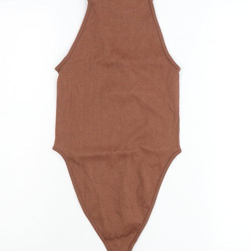 PrettyLittleThing Women Brown High Neck Sleeveless Bodysuit Size S