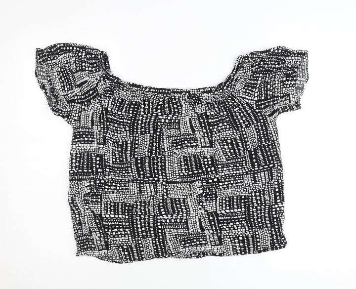 Papaya Women’s Black Geometric Off-Shoulder Blouse Size 16