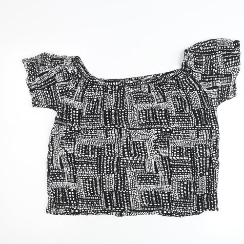 Papaya Women’s Black Geometric Off-Shoulder Blouse Size 16