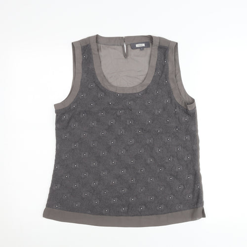 Next Women Grey Beaded Sleeveless Scoop Neck Tank Top Size 12