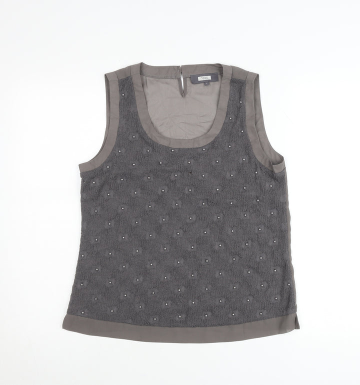 Next Women Grey Beaded Sleeveless Scoop Neck Tank Top Size 12