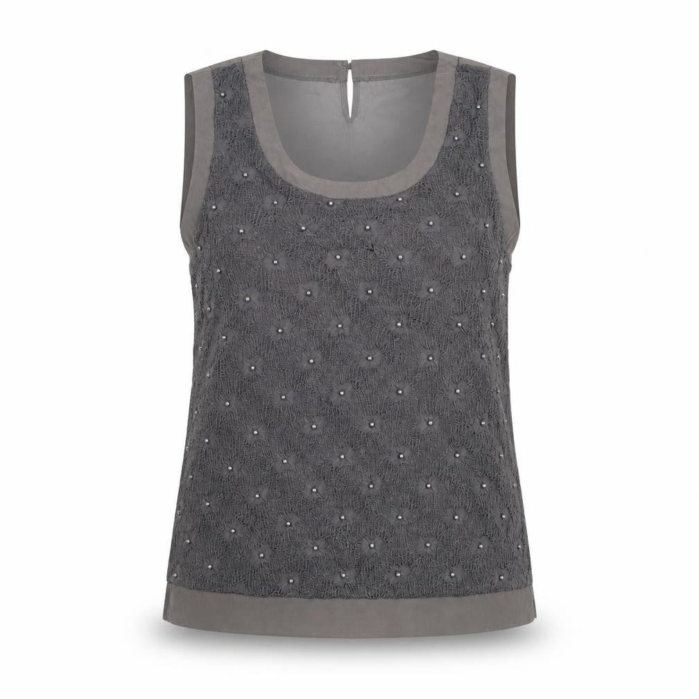 Next Women Grey Beaded Sleeveless Scoop Neck Tank Top Size 12