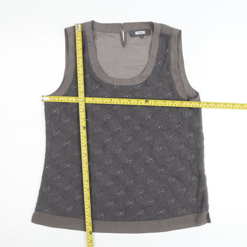 Next Women Grey Beaded Sleeveless Scoop Neck Tank Top Size 12