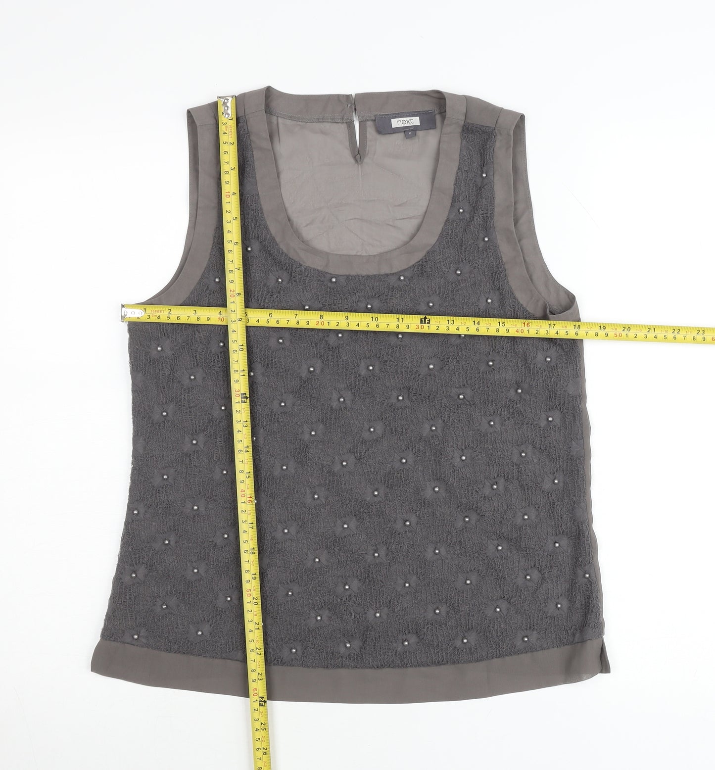 Next Women Grey Beaded Sleeveless Scoop Neck Tank Top Size 12