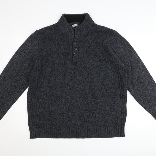TU Mens Grey 2XL Henley Jumper High Neck Knit Long Sleeve