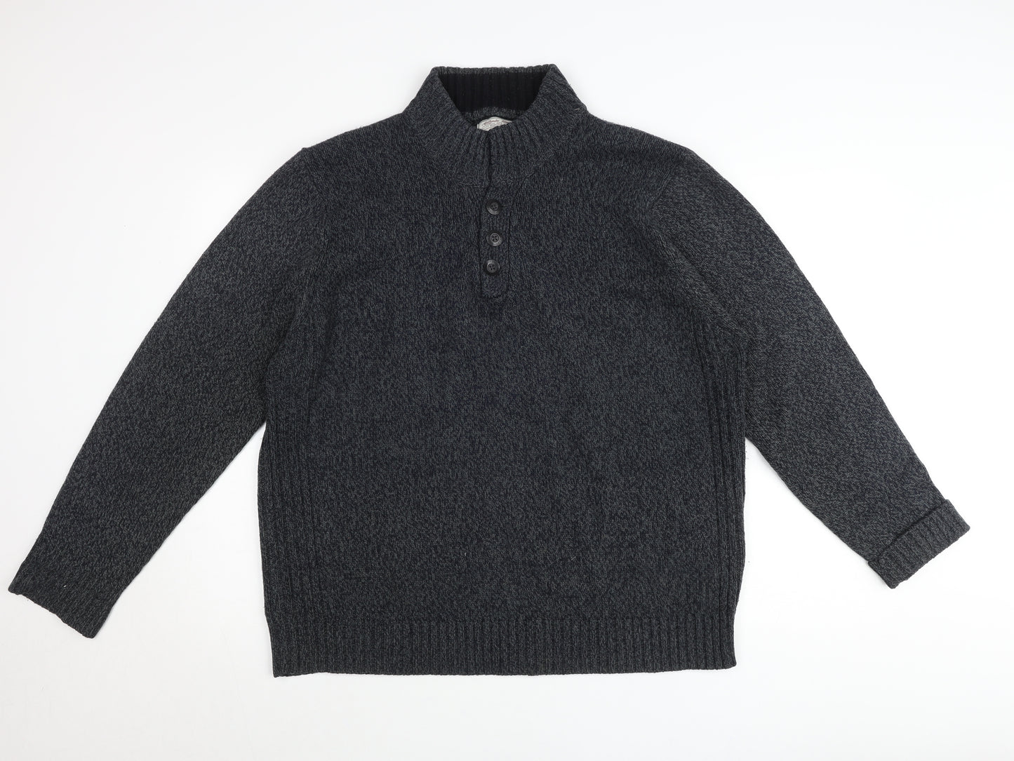 TU Mens Grey 2XL Henley Jumper High Neck Knit Long Sleeve