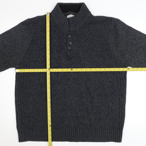 TU Mens Grey 2XL Henley Jumper High Neck Knit Long Sleeve