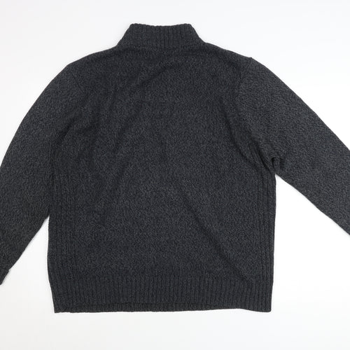 TU Mens Grey 2XL Henley Jumper High Neck Knit Long Sleeve