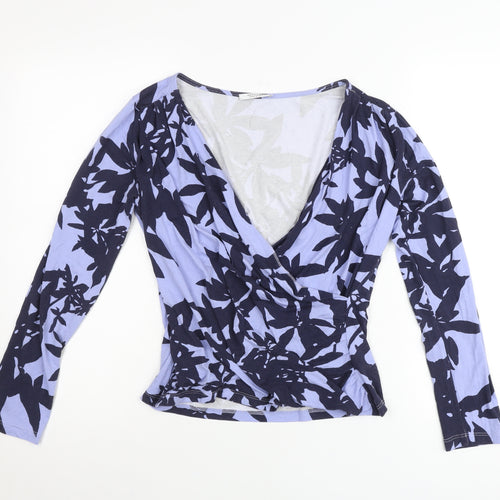 Artigiano Women’s Blue Floral Wrap Blouse Size 12 Viscose Jersey