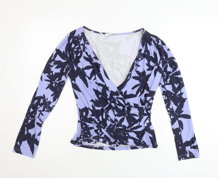 Artigiano Women’s Blue Floral Wrap Blouse Size 12 Viscose Jersey