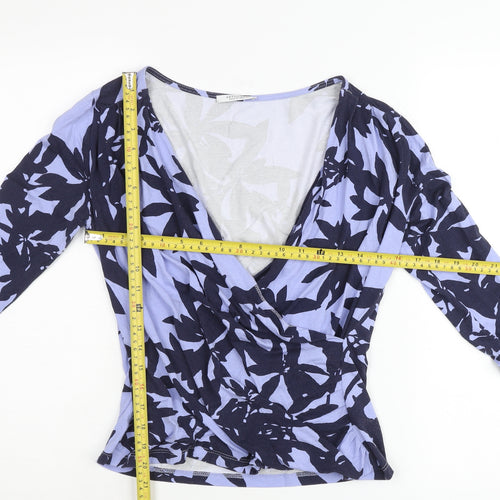 Artigiano Women’s Blue Floral Wrap Blouse Size 12 Viscose Jersey
