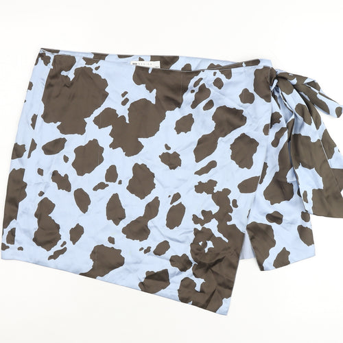 ASOS DESIGN Womens Blue Brown Animal Print Wrap Skirt Size 16