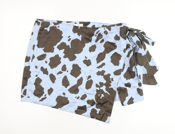 ASOS DESIGN Womens Blue Brown Animal Print Wrap Skirt Size 16