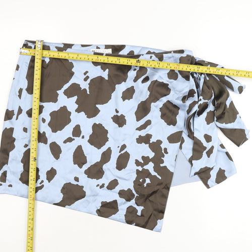 ASOS DESIGN Womens Blue Brown Animal Print Wrap Skirt Size 16
