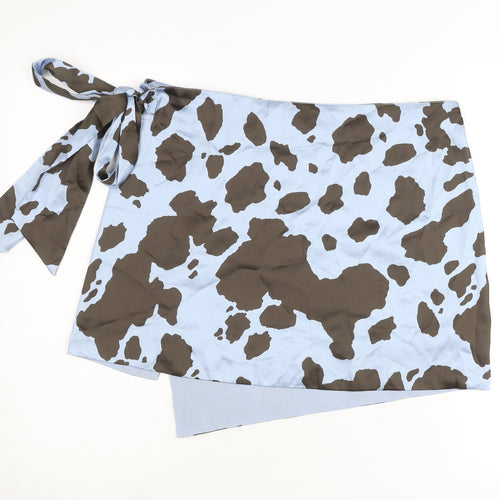 ASOS DESIGN Womens Blue Brown Animal Print Wrap Skirt Size 16